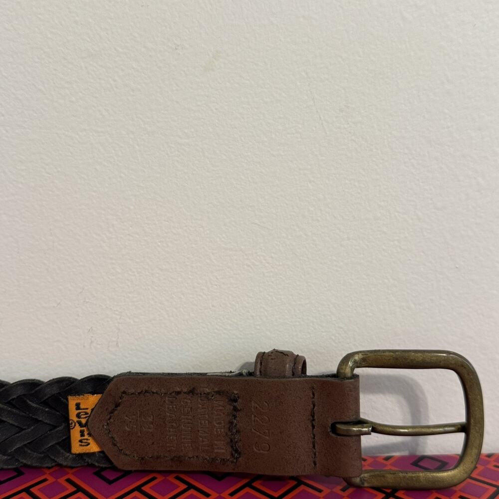 Levi's Genuine Leather Braided Belt Black Woven Western Boho Size 38 Y2K